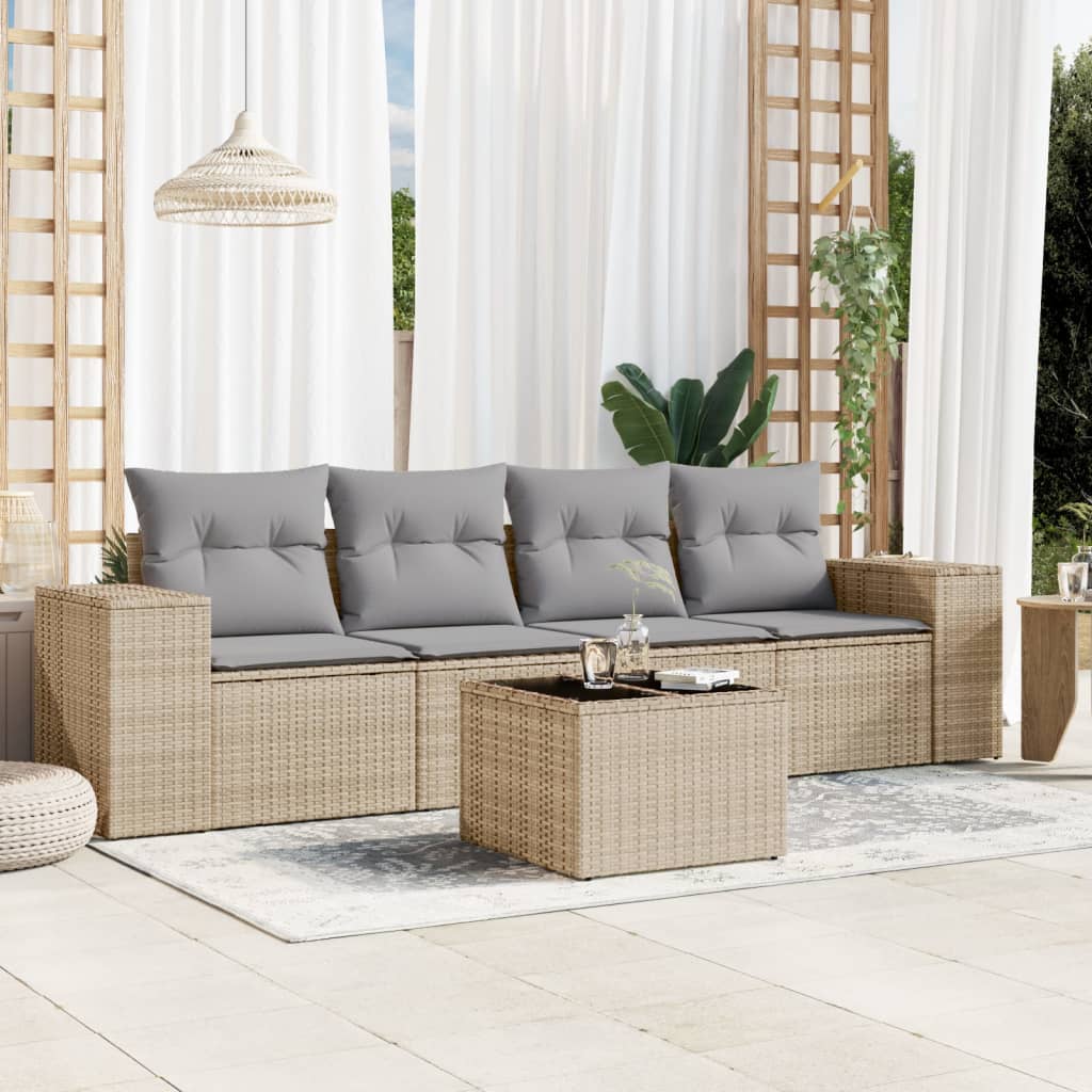 5-delige Loungeset met kussens poly rattan beige is nu te koop bij PeponiXL, paradijselijk wonen!