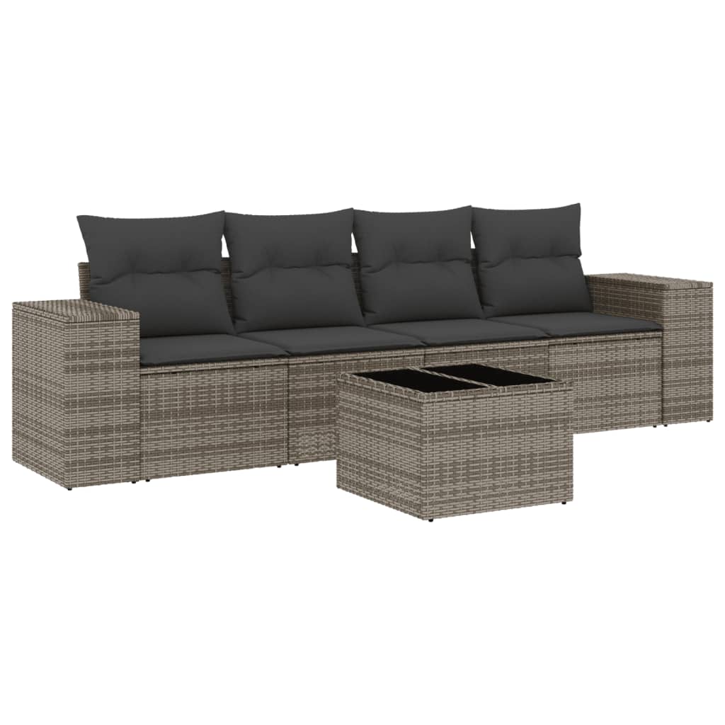 5-delige Loungeset met kussens poly rattan grijs is nu te koop bij PeponiXL, paradijselijk wonen!