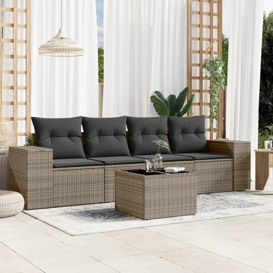5-delige Loungeset met kussens poly rattan grijs is nu te koop bij PeponiXL, paradijselijk wonen!