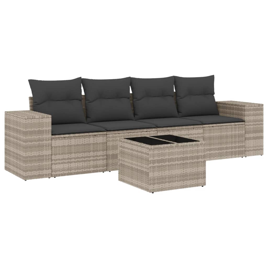 5-delige Loungeset met kussens poly rattan lichtgrijs is nu te koop bij PeponiXL, paradijselijk wonen!