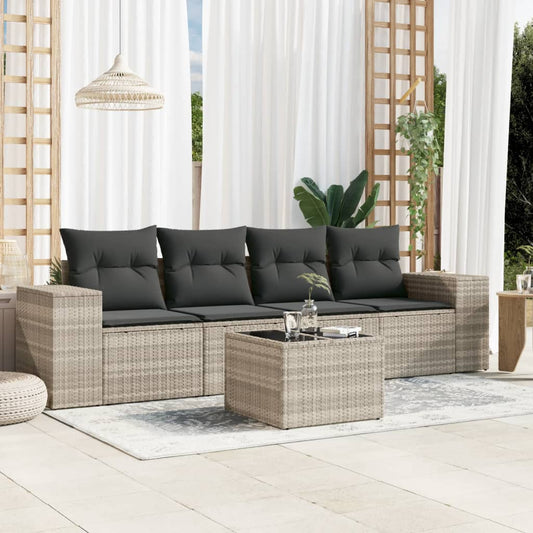 5-delige Loungeset met kussens poly rattan lichtgrijs is nu te koop bij PeponiXL, paradijselijk wonen!