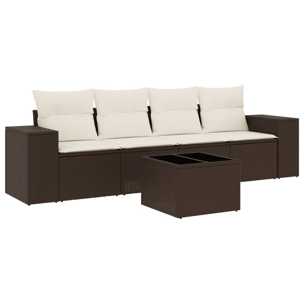 5-delige Loungeset met kussens poly rattan bruin is nu te koop bij PeponiXL, paradijselijk wonen!