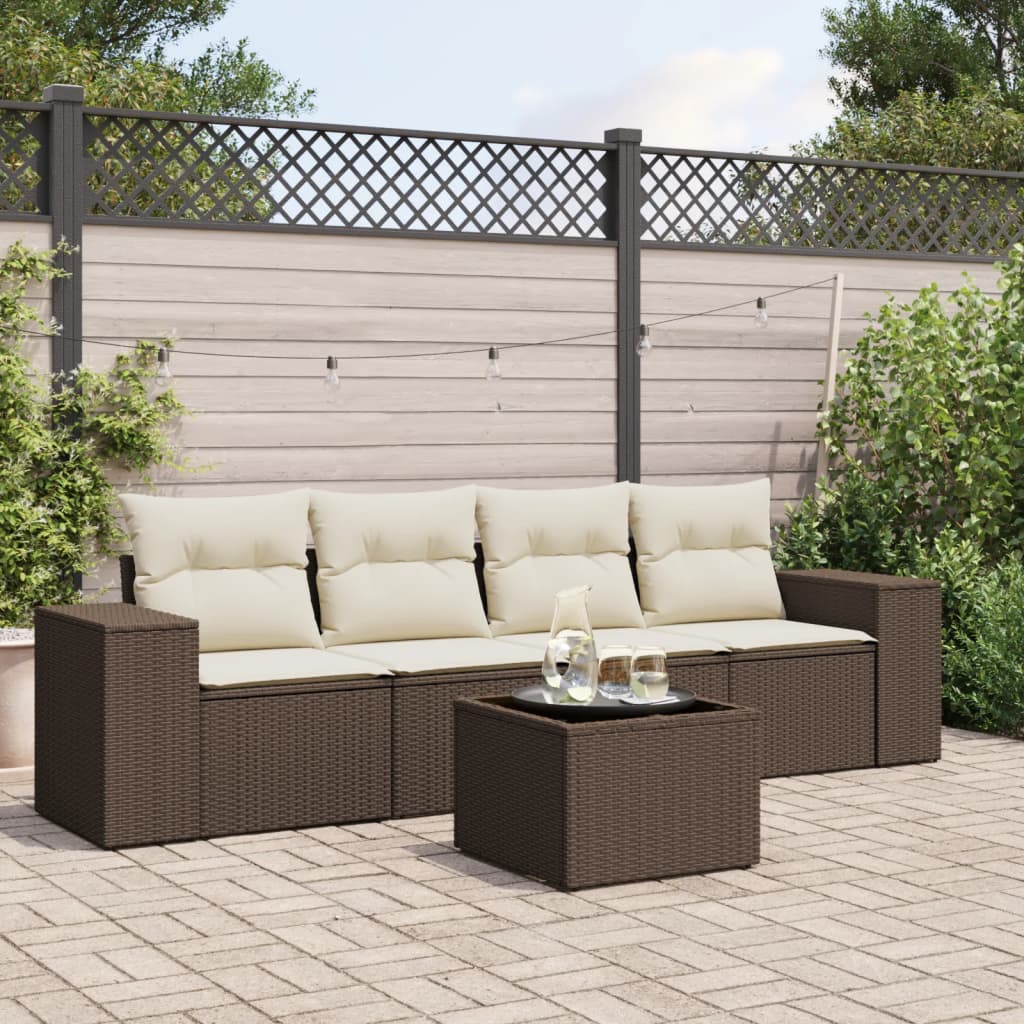 5-delige Loungeset met kussens poly rattan bruin is nu te koop bij PeponiXL, paradijselijk wonen!
