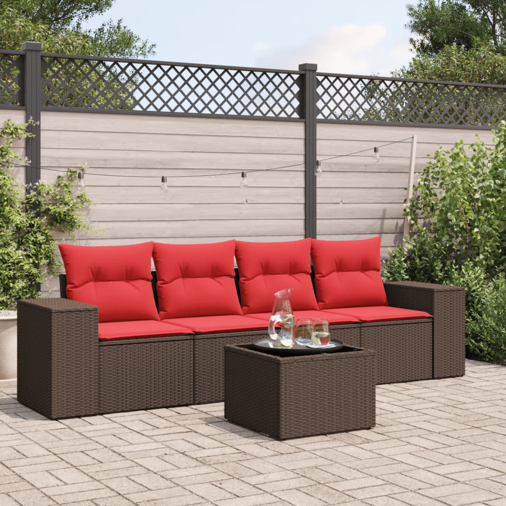 5-delige tuinbankset met kussens, bruin polyrotan is nu te koop bij PeponiXL, paradijselijk wonen!