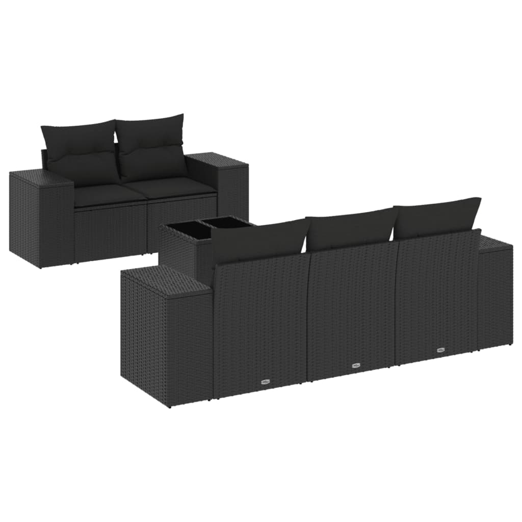 6-delige Loungeset met kussens poly rattan zwart is nu te koop bij PeponiXL, paradijselijk wonen!