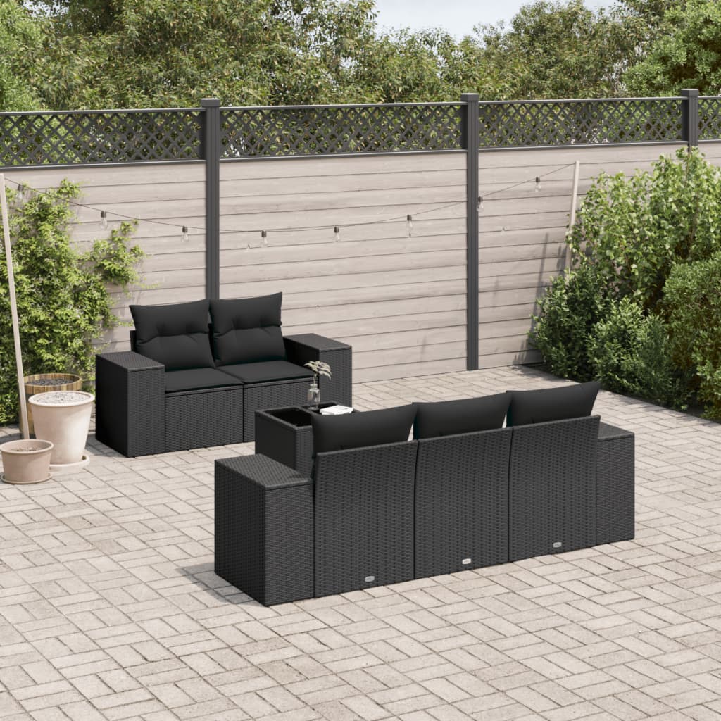 6-delige Loungeset met kussens poly rattan zwart is nu te koop bij PeponiXL, paradijselijk wonen!