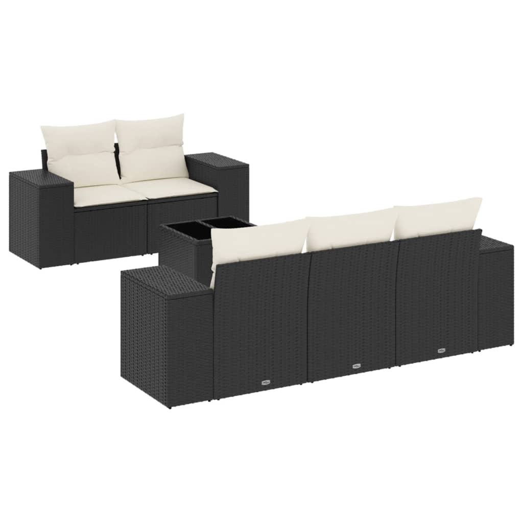 6-delige Loungeset met kussens poly rattan zwart is nu te koop bij PeponiXL, paradijselijk wonen!