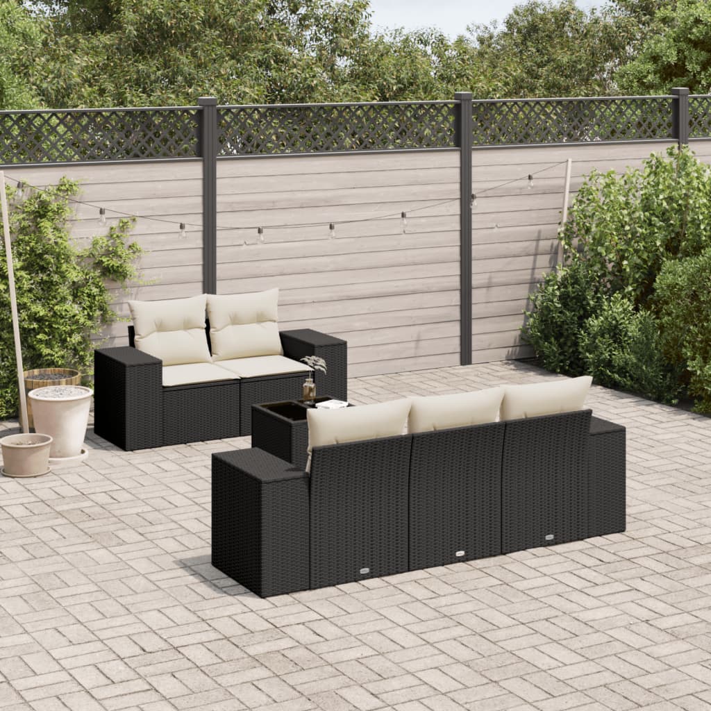 6-delige Loungeset met kussens poly rattan zwart is nu te koop bij PeponiXL, paradijselijk wonen!