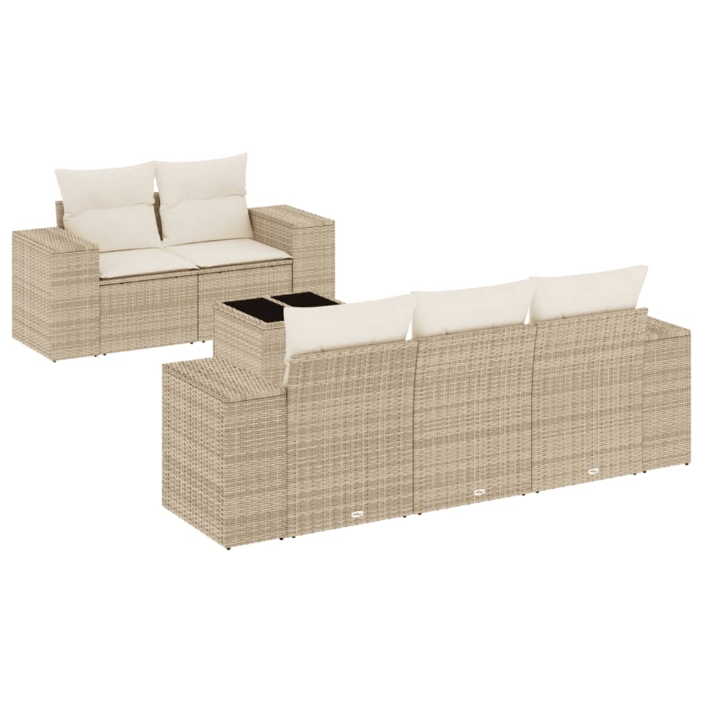 6-delige Loungeset met kussens poly rattan beige is nu te koop bij PeponiXL, paradijselijk wonen!