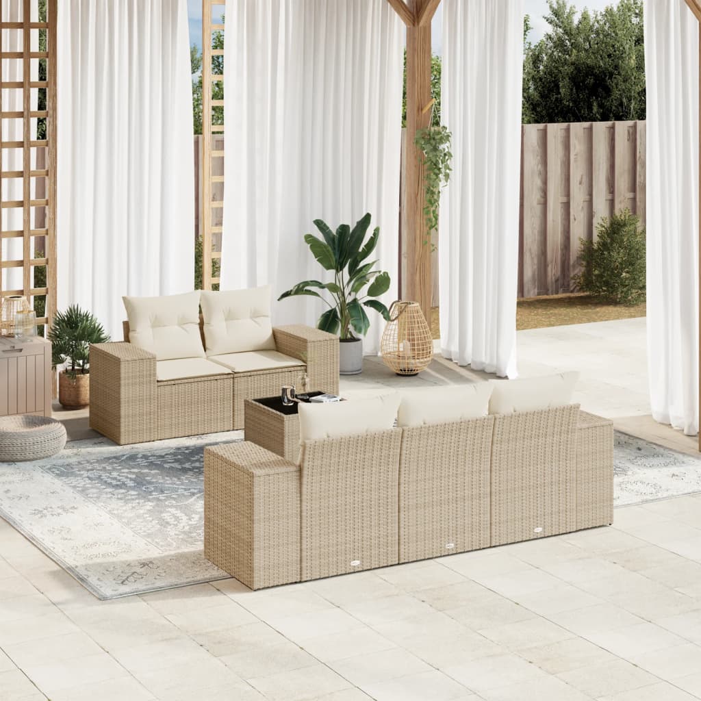 6-delige Loungeset met kussens poly rattan beige is nu te koop bij PeponiXL, paradijselijk wonen!