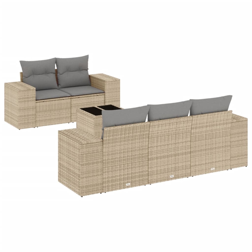 6-delige Loungeset met kussens poly rattan beige is nu te koop bij PeponiXL, paradijselijk wonen!