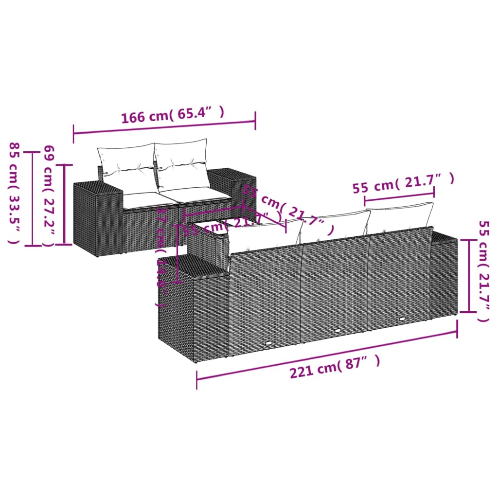 6-delige Loungeset met kussens poly rattan grijs is nu te koop bij PeponiXL, paradijselijk wonen!