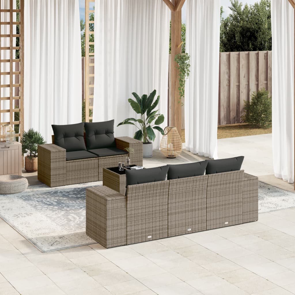 6-delige Loungeset met kussens poly rattan grijs is nu te koop bij PeponiXL, paradijselijk wonen!