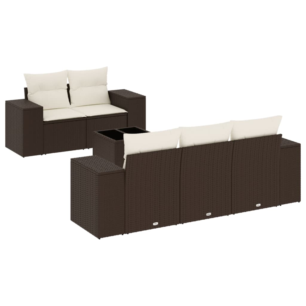 6-delige Loungeset met kussens poly rattan bruin is nu te koop bij PeponiXL, paradijselijk wonen!