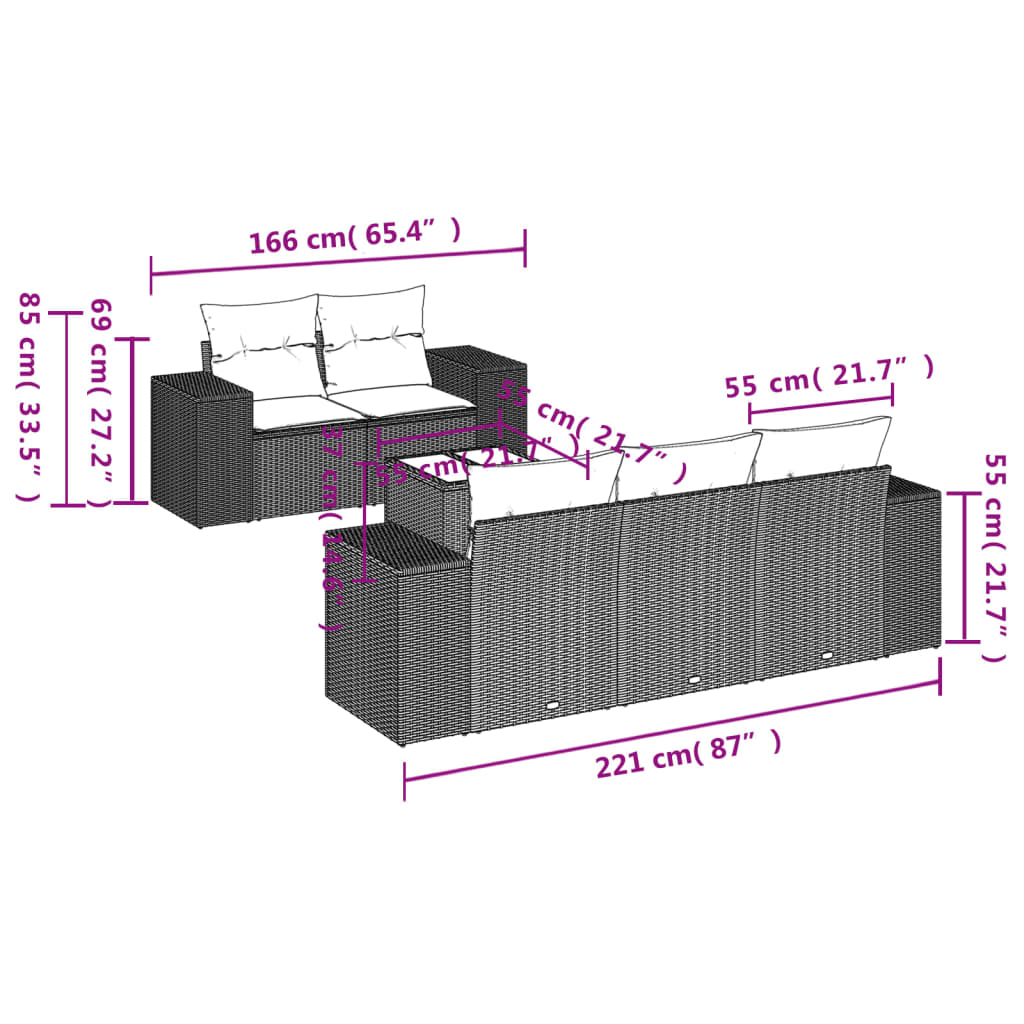 6-delige Loungeset met kussens poly rattan bruin is nu te koop bij PeponiXL, paradijselijk wonen!