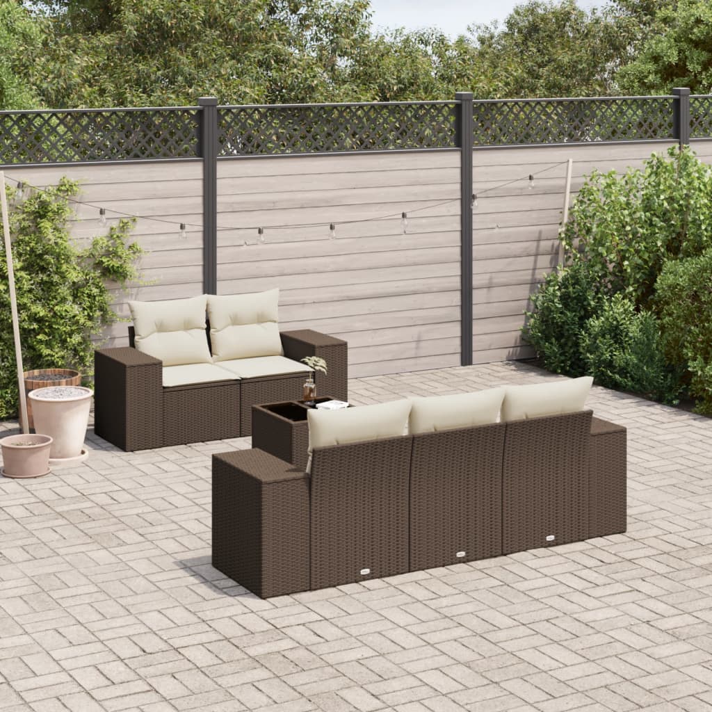 6-delige Loungeset met kussens poly rattan bruin is nu te koop bij PeponiXL, paradijselijk wonen!