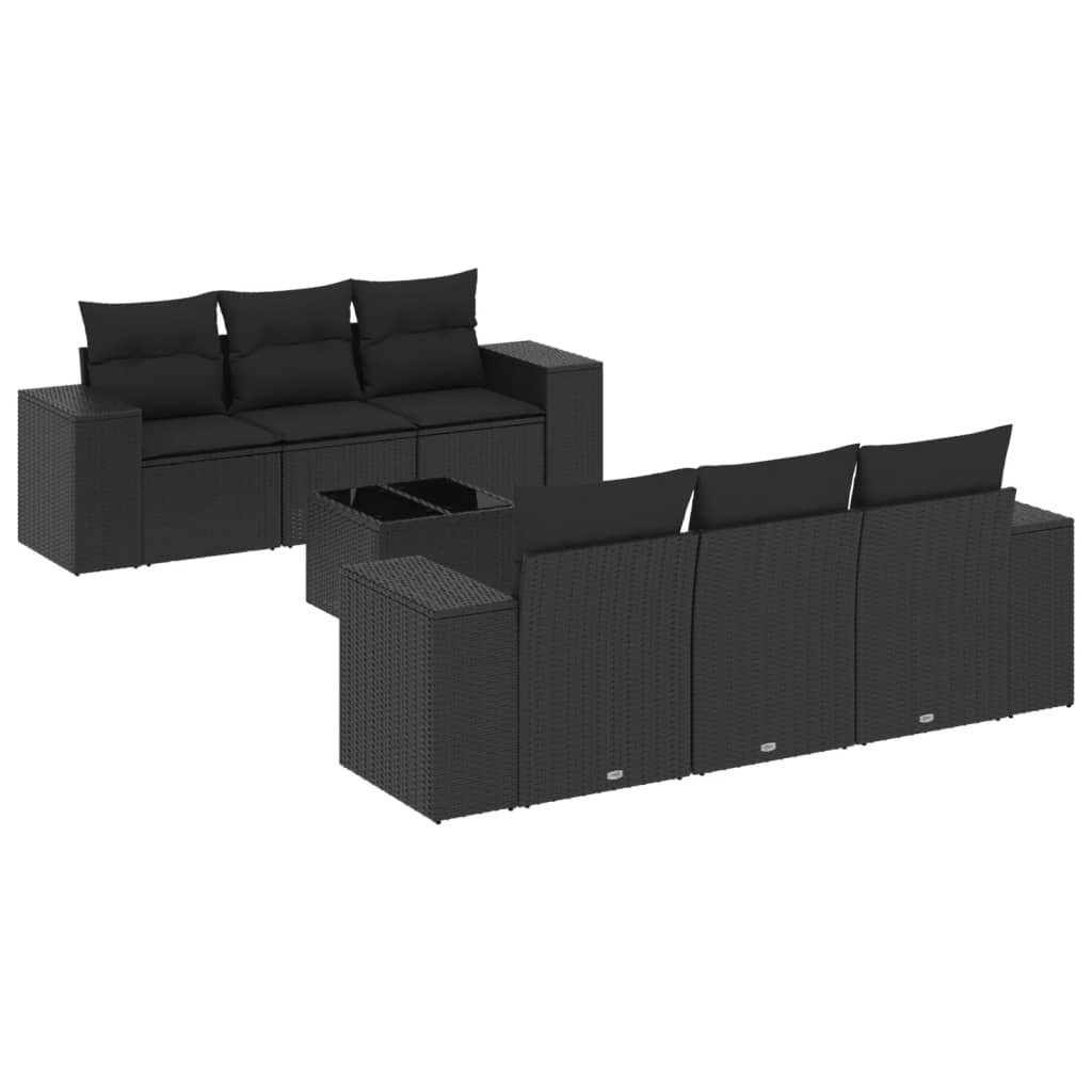 7-delige Loungeset met kussens poly rattan zwart is nu te koop bij PeponiXL, paradijselijk wonen!