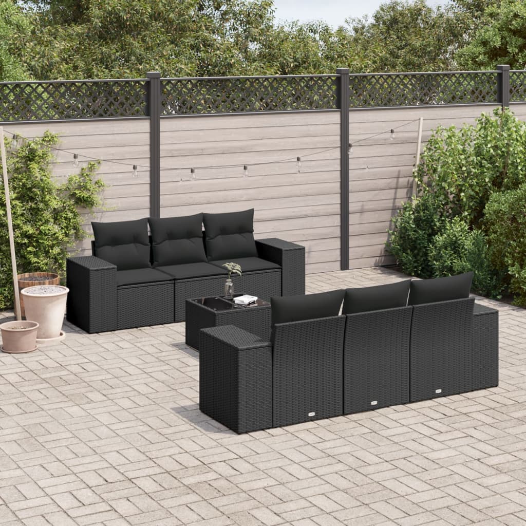 7-delige Loungeset met kussens poly rattan zwart is nu te koop bij PeponiXL, paradijselijk wonen!