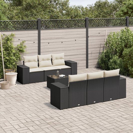 7-delige Loungeset met kussens poly rattan zwart is nu te koop bij PeponiXL, paradijselijk wonen!