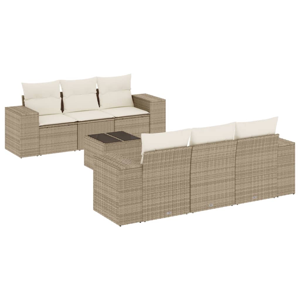 7-delige Loungeset met kussens poly rattan beige is nu te koop bij PeponiXL, paradijselijk wonen!