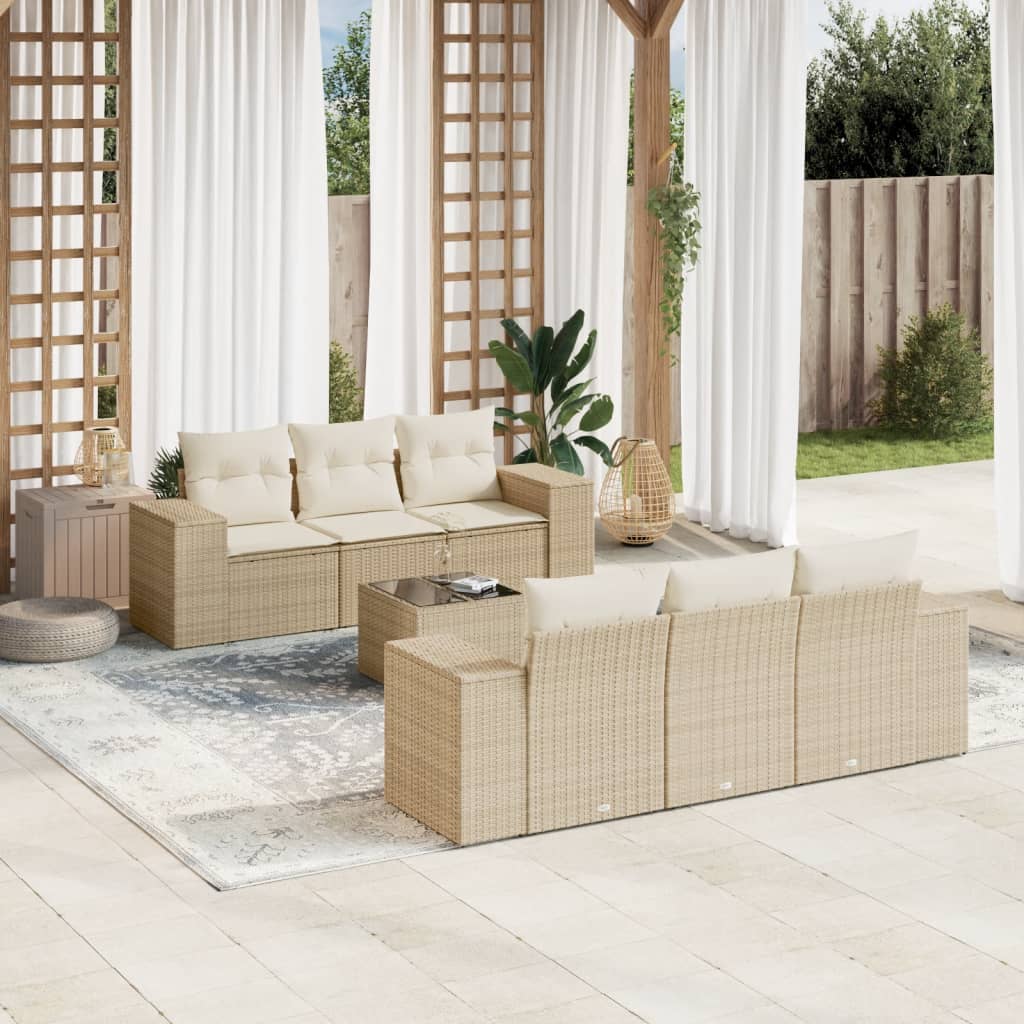 7-delige Loungeset met kussens poly rattan beige is nu te koop bij PeponiXL, paradijselijk wonen!