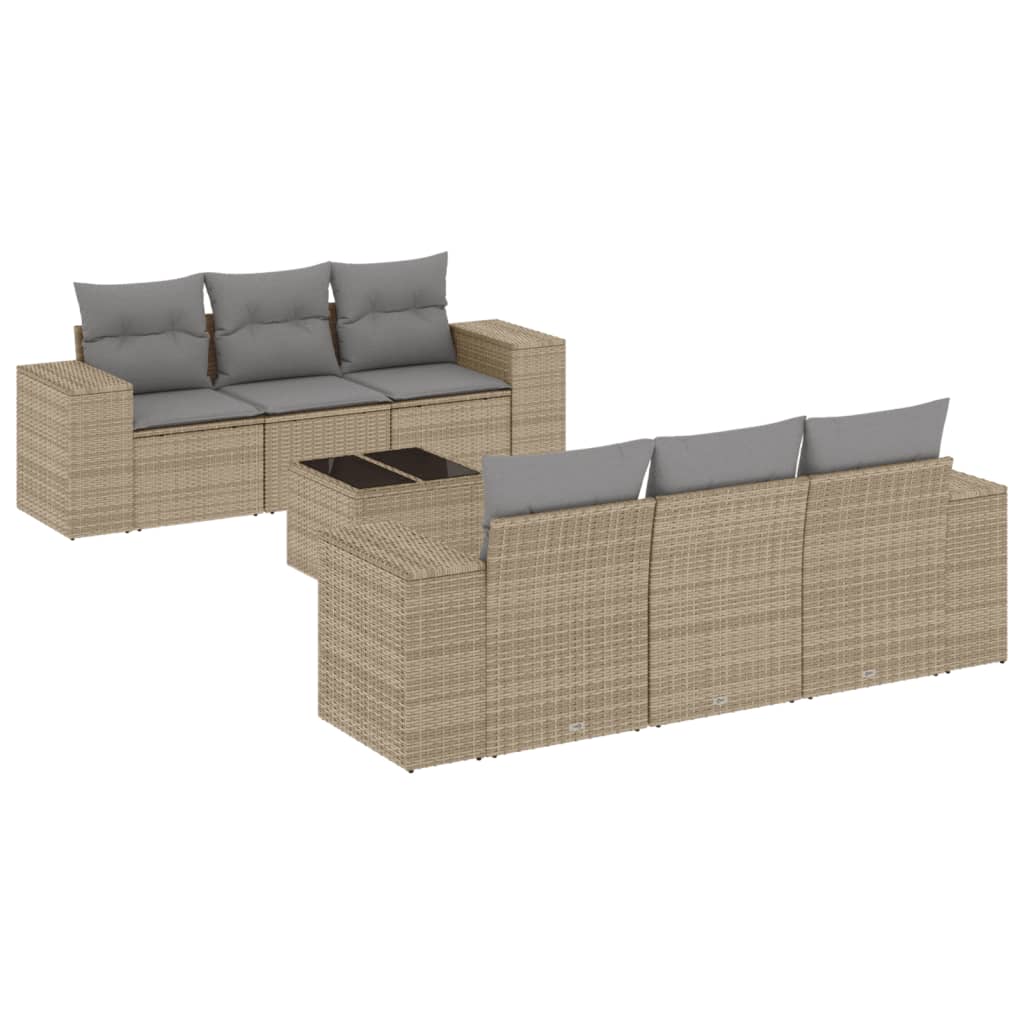 7-delige Loungeset met kussens poly rattan beige is nu te koop bij PeponiXL, paradijselijk wonen!