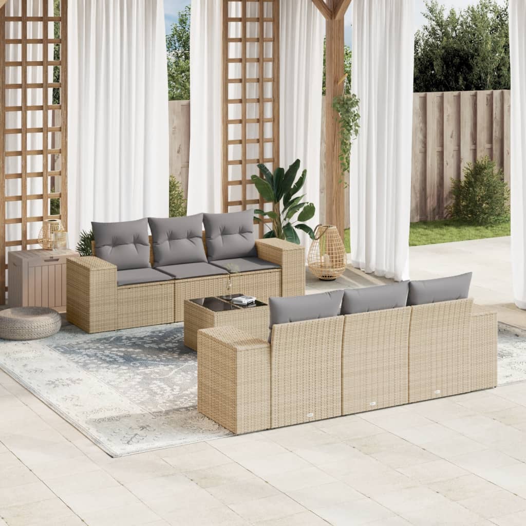 7-delige Loungeset met kussens poly rattan beige is nu te koop bij PeponiXL, paradijselijk wonen!