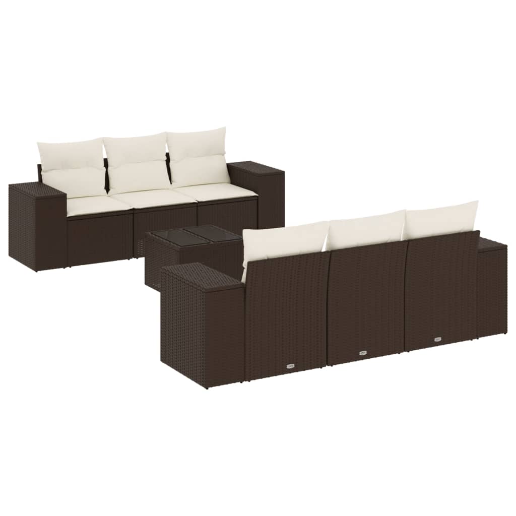 7-delige Loungeset met kussens poly rattan bruin is nu te koop bij PeponiXL, paradijselijk wonen!