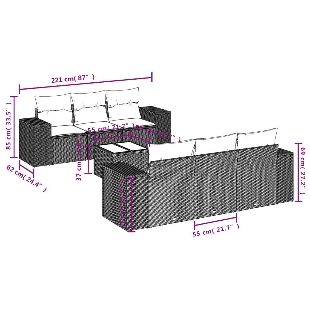 7-delige Loungeset met kussens poly rattan bruin is nu te koop bij PeponiXL, paradijselijk wonen!