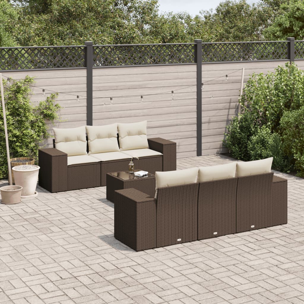 7-delige Loungeset met kussens poly rattan bruin is nu te koop bij PeponiXL, paradijselijk wonen!