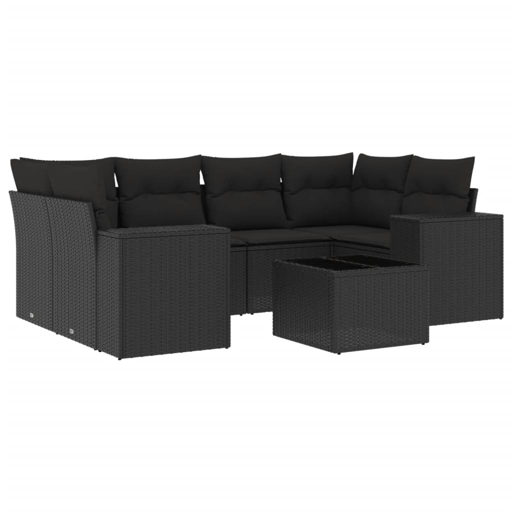 7-delige Loungeset met kussens poly rattan zwart is nu te koop bij PeponiXL, paradijselijk wonen!