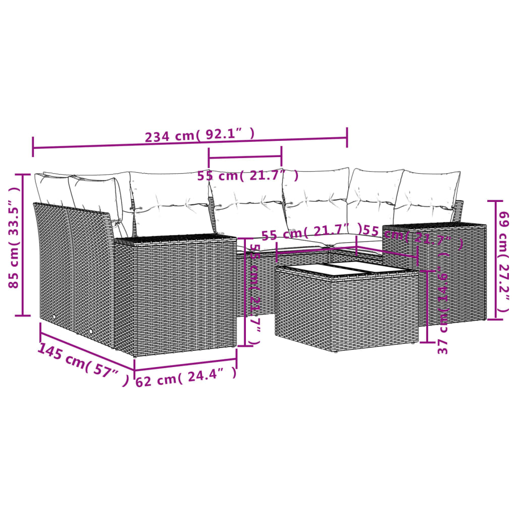 7-delige Loungeset met kussens poly rattan zwart is nu te koop bij PeponiXL, paradijselijk wonen!