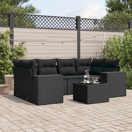 7-delige Loungeset met kussens poly rattan zwart is nu te koop bij PeponiXL, paradijselijk wonen!