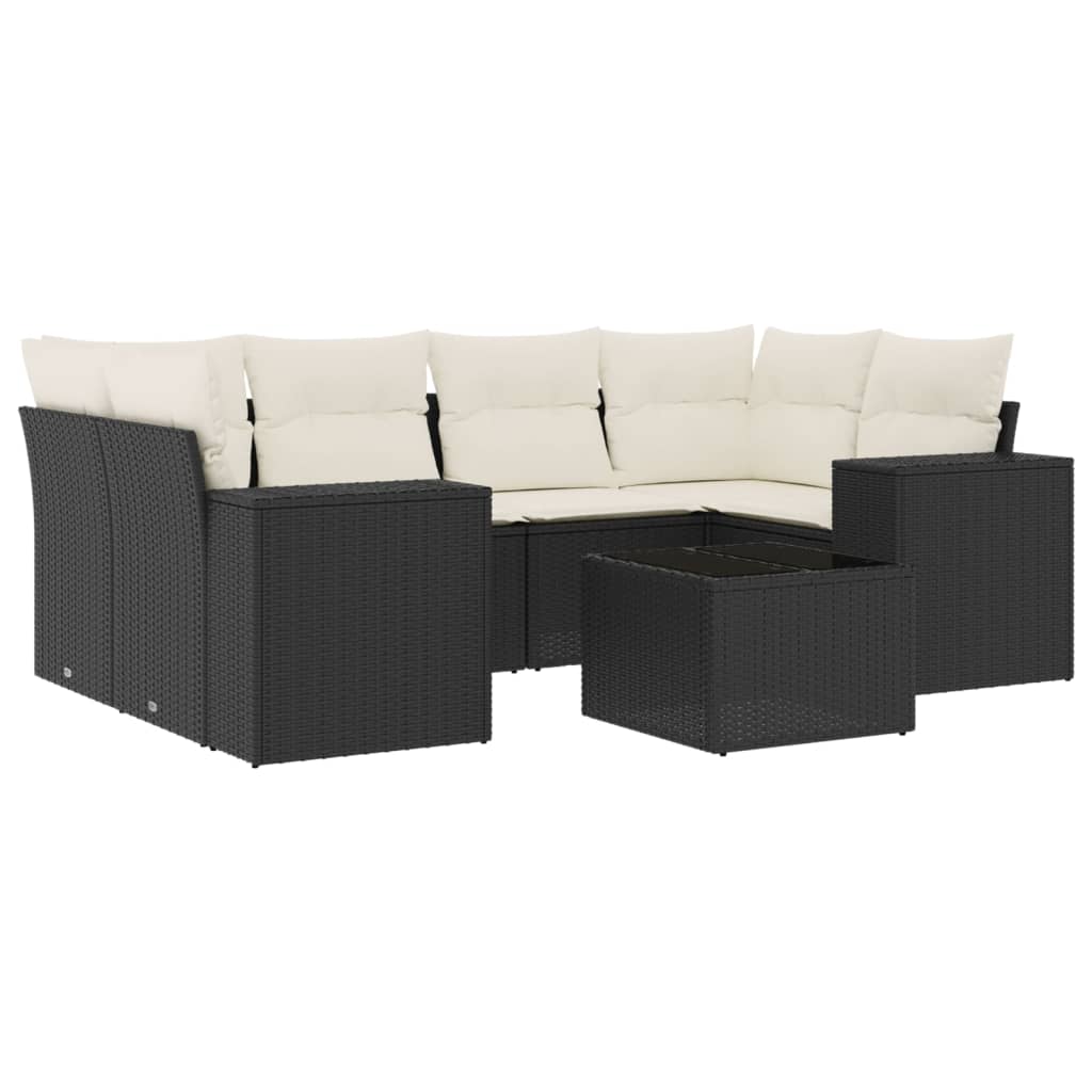 7-delige Loungeset met kussens poly rattan zwart is nu te koop bij PeponiXL, paradijselijk wonen!