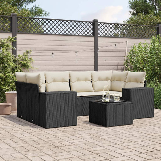 7-delige Loungeset met kussens poly rattan zwart is nu te koop bij PeponiXL, paradijselijk wonen!