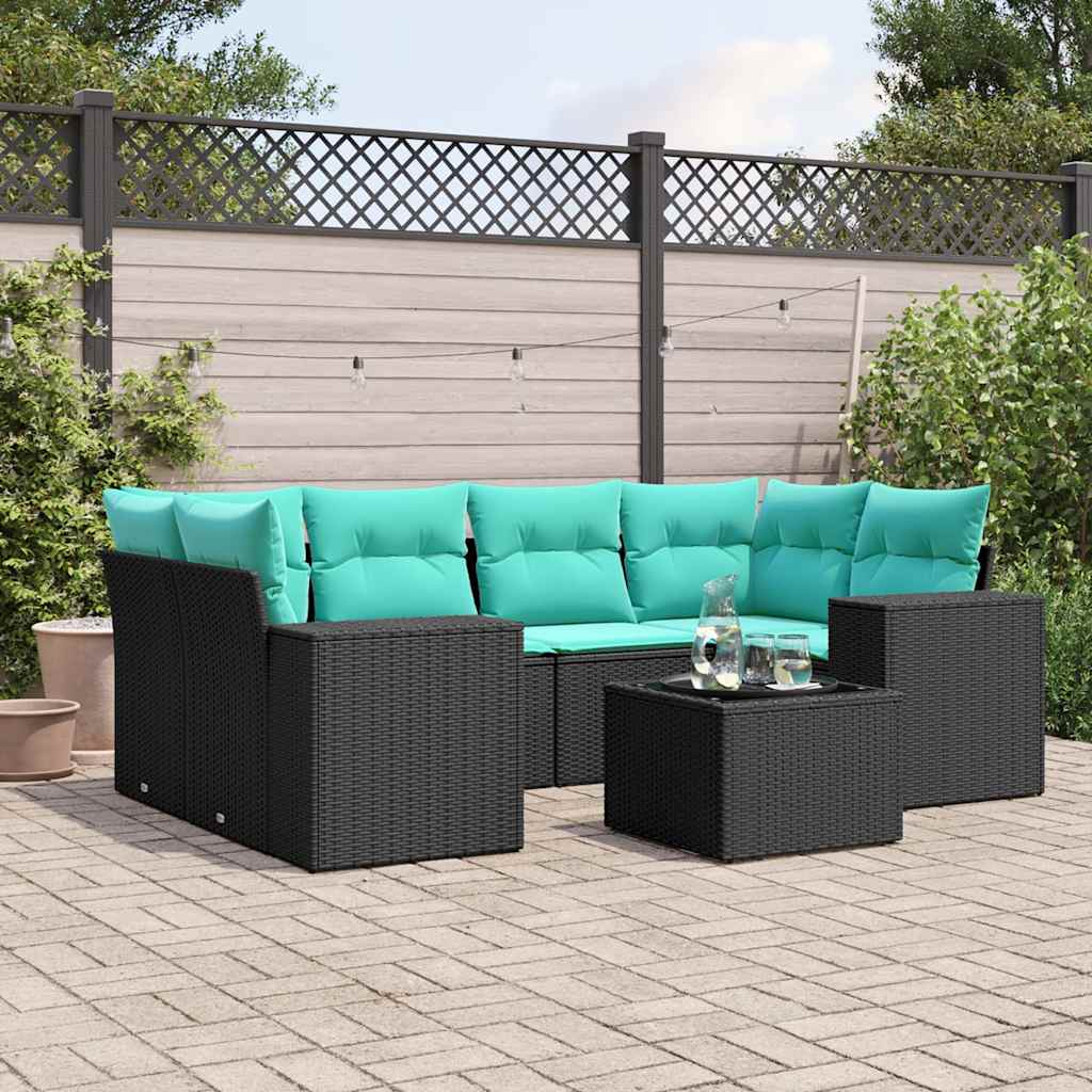7-delige tuinbankset met kussens van zwart polyrotan is nu te koop bij PeponiXL, paradijselijk wonen!