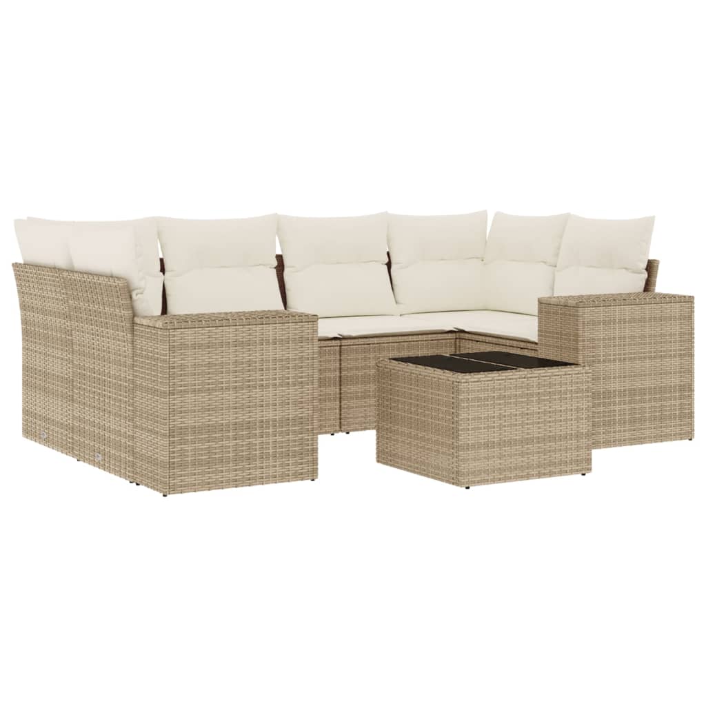 7-delige Loungeset met kussens poly rattan beige is nu te koop bij PeponiXL, paradijselijk wonen!