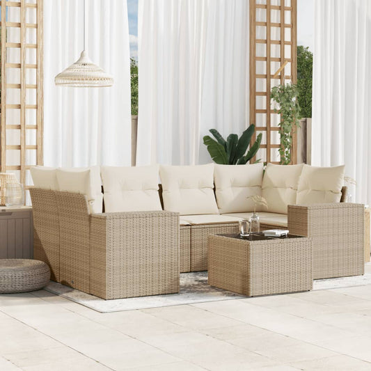 7-delige Loungeset met kussens poly rattan beige is nu te koop bij PeponiXL, paradijselijk wonen!