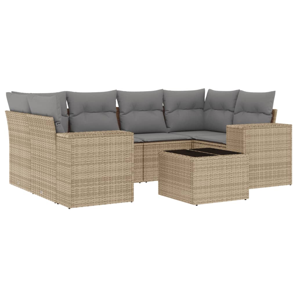 7-delige Loungeset met kussens poly rattan beige is nu te koop bij PeponiXL, paradijselijk wonen!