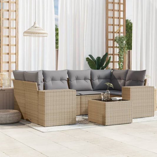 7-delige Loungeset met kussens poly rattan beige is nu te koop bij PeponiXL, paradijselijk wonen!