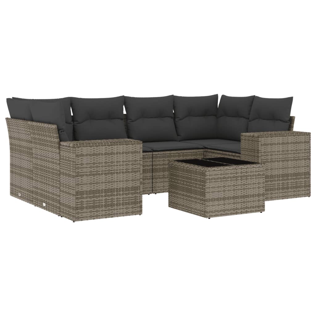 7-delige Loungeset met kussens poly rattan grijs is nu te koop bij PeponiXL, paradijselijk wonen!