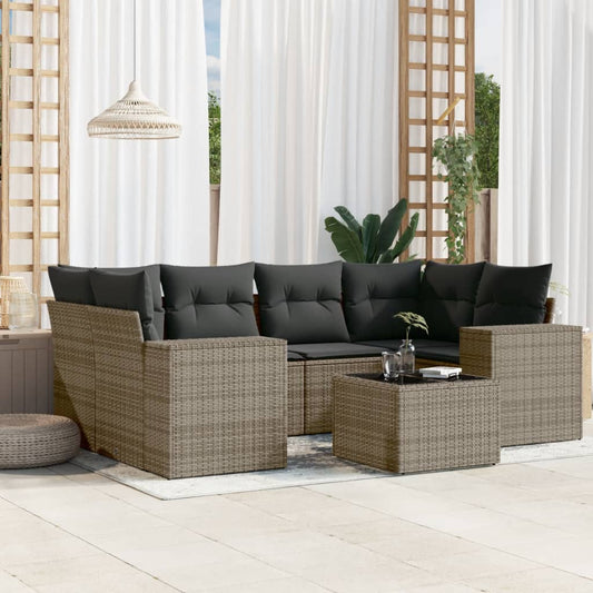 7-delige Loungeset met kussens poly rattan grijs is nu te koop bij PeponiXL, paradijselijk wonen!