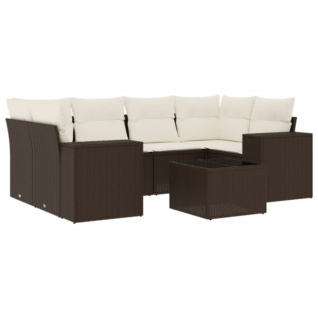 7-delige Loungeset met kussens poly rattan bruin is nu te koop bij PeponiXL, paradijselijk wonen!