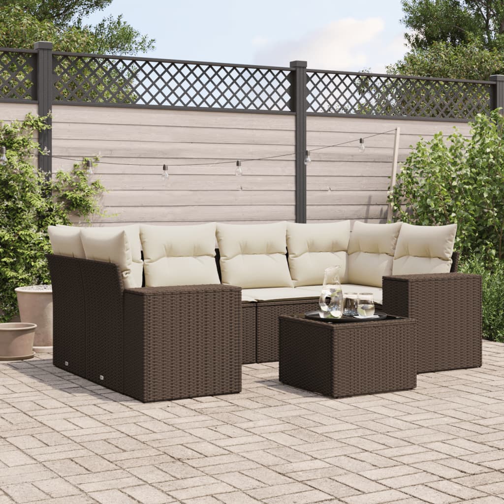7-delige Loungeset met kussens poly rattan bruin is nu te koop bij PeponiXL, paradijselijk wonen!