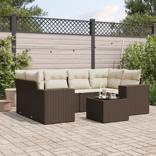 7-delige Loungeset met kussens poly rattan bruin is nu te koop bij PeponiXL, paradijselijk wonen!