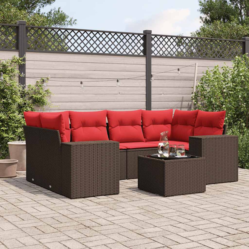 7-delige tuinbankset met kussens, bruin polyrotan is nu te koop bij PeponiXL, paradijselijk wonen!