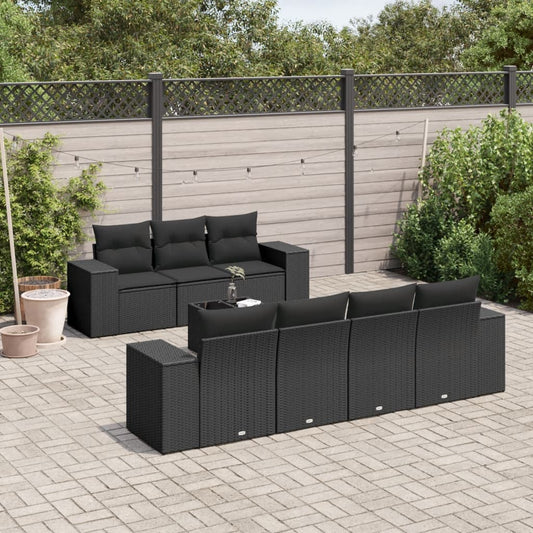 8-delige Loungeset met kussens poly rattan zwart is nu te koop bij PeponiXL, paradijselijk wonen!