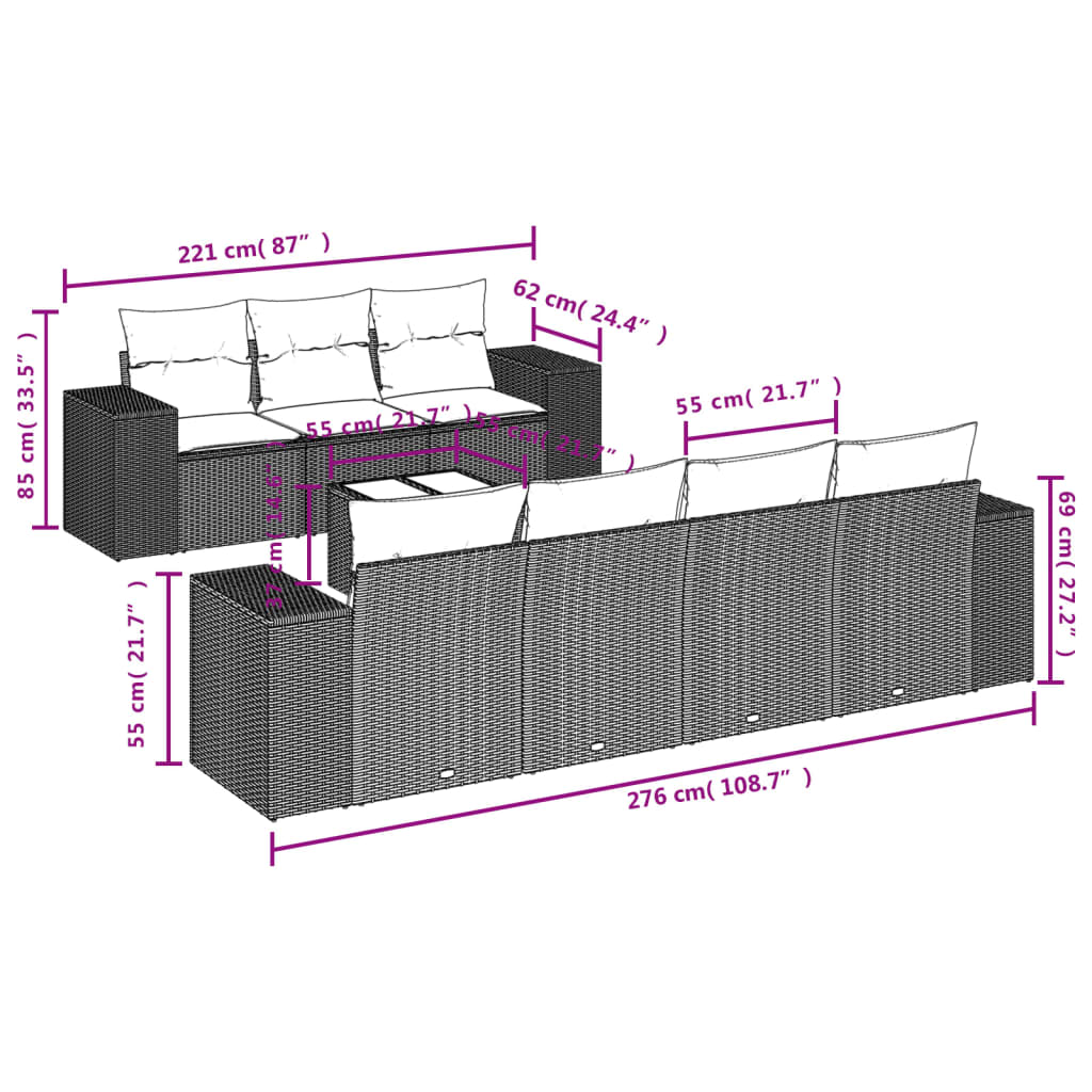 8-delige Loungeset met kussens poly rattan zwart is nu te koop bij PeponiXL, paradijselijk wonen!