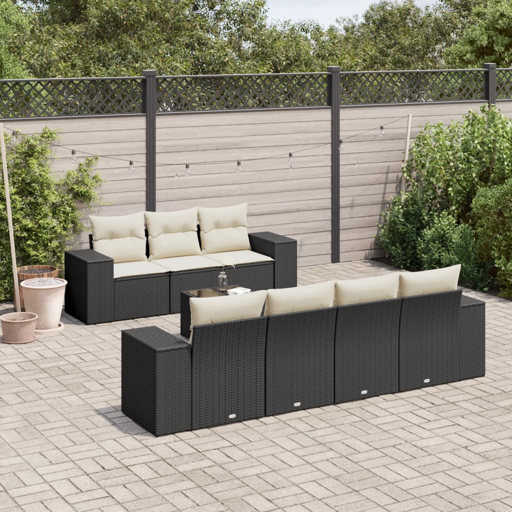 8-delige Loungeset met kussens poly rattan zwart is nu te koop bij PeponiXL, paradijselijk wonen!