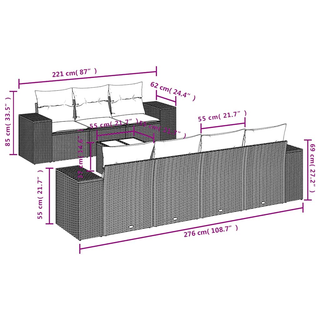 8-delige tuinbankset met kussens, zwart polyrotan is nu te koop bij PeponiXL, paradijselijk wonen!